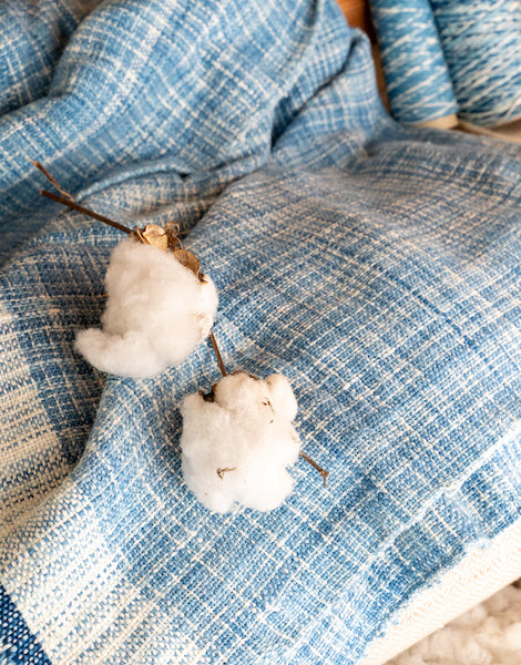 ガラ紡_ブランケット 藍染絣調